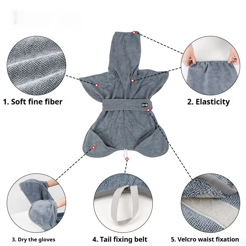 Pet cotton dog bath towel in Gray, strong water-absorbing quick-drying towel cloth, available in sizes L M XL