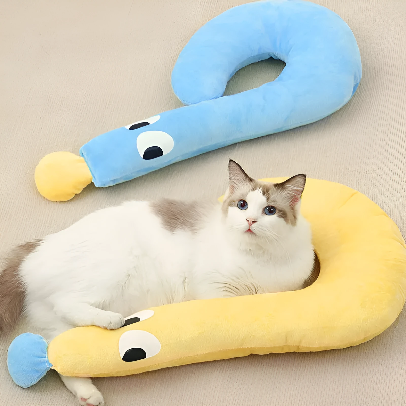 Blue plush crescent moon pet pillow in small size 29x48cm for dogs and cats