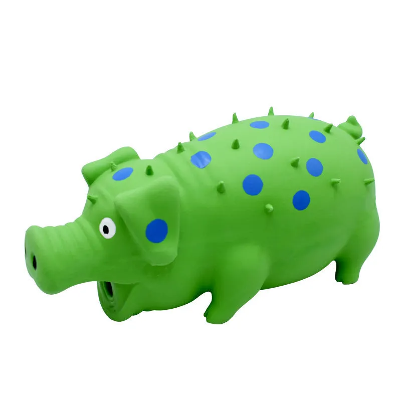Pig shaped latex dog chew toy in various colours with squeaker for aggressive chewers