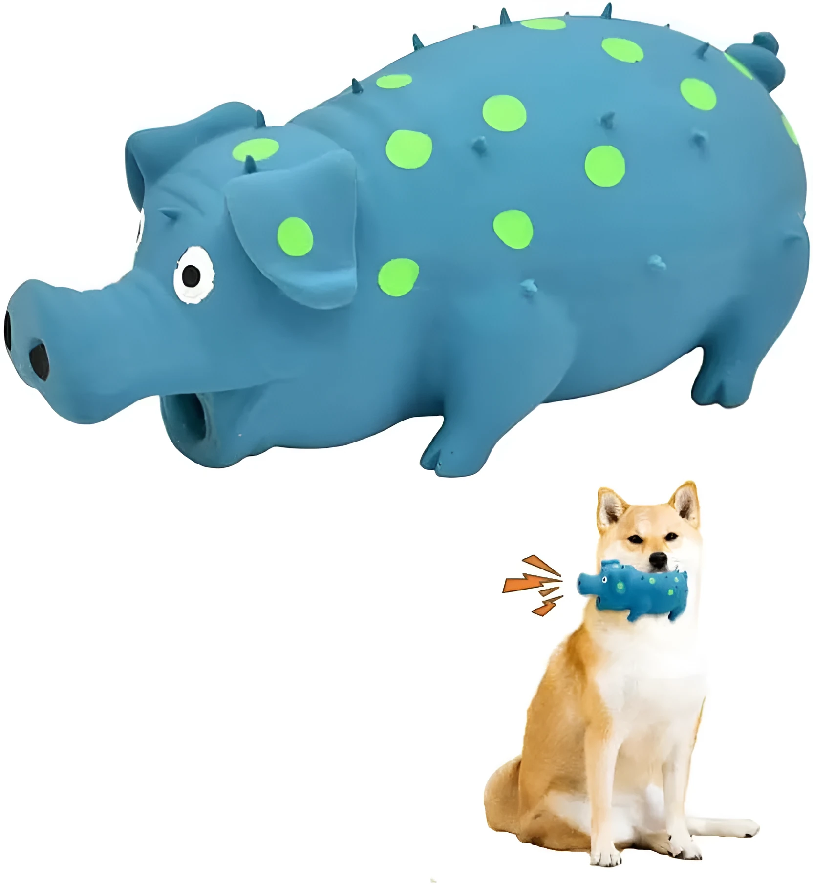 Pig shaped latex dog chew toy in various colours with squeaker for aggressive chewers