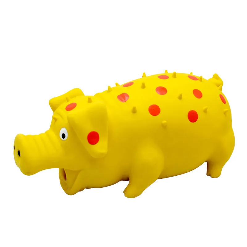 Pig shaped latex dog chew toy in various colours with squeaker for aggressive chewers