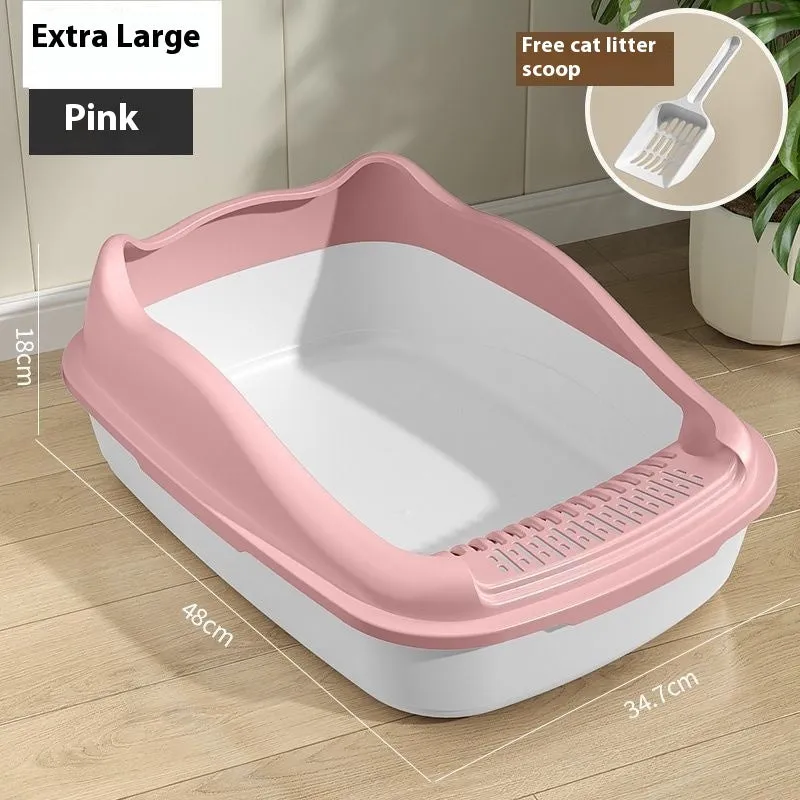 Oversized semi-enclosed PP cat litter box in cream white, extra large size, placed on floor