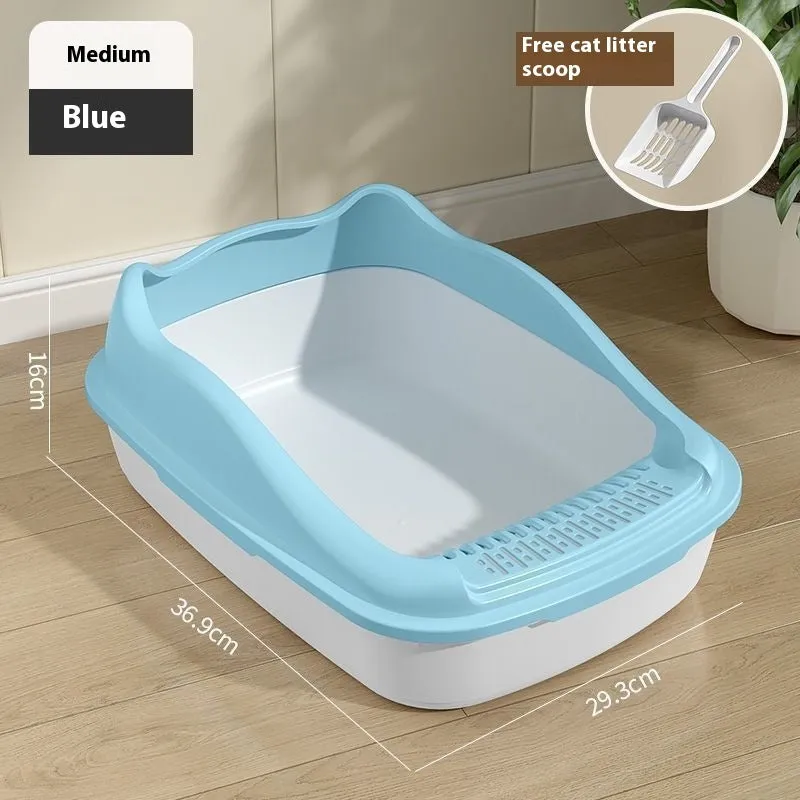 Oversized semi-enclosed PP cat litter box in cream white, extra large size, placed on floor