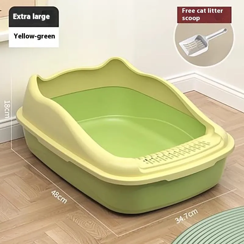 Oversized semi-enclosed PP cat litter box in cream white, extra large size, placed on floor