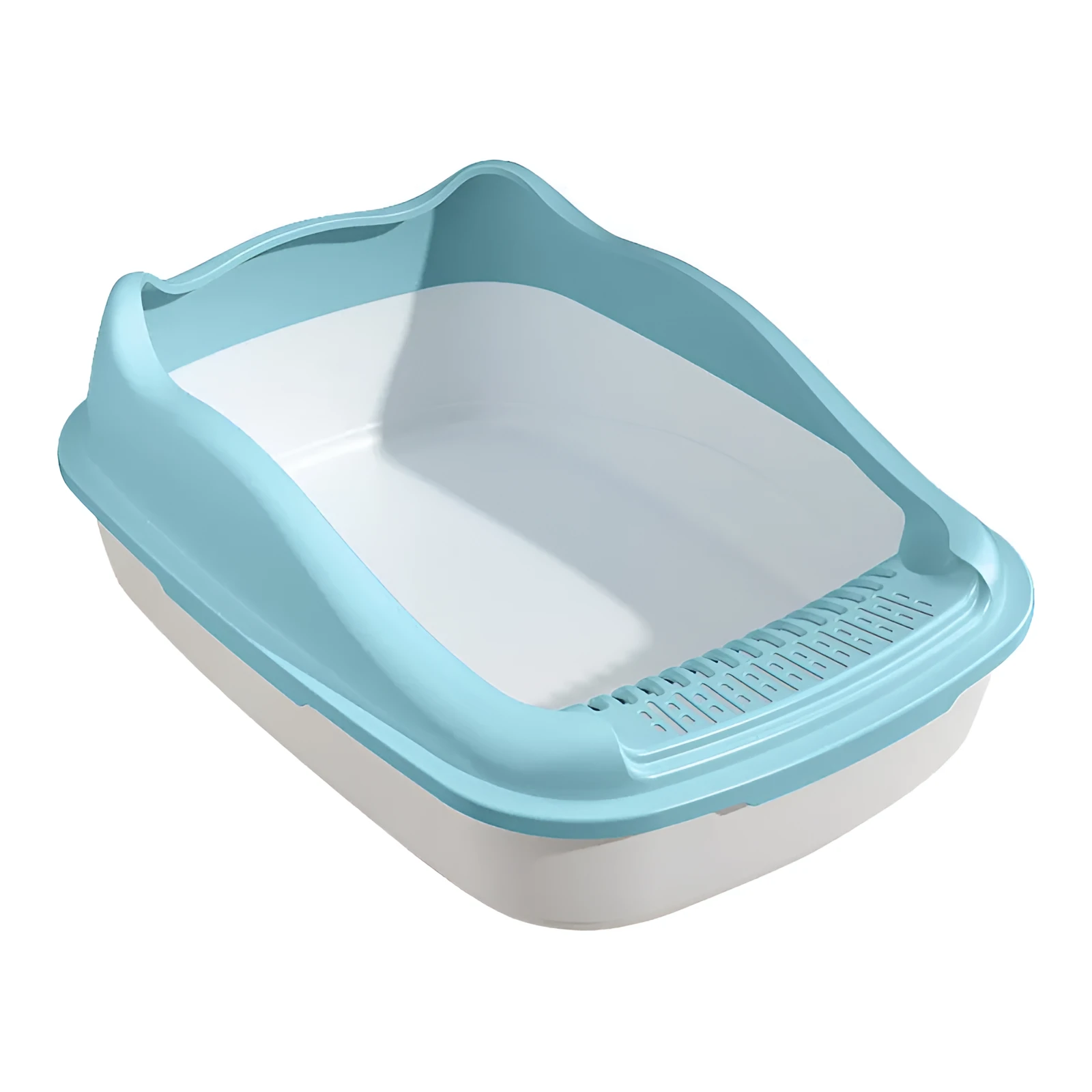 Oversized semi-enclosed PP cat litter box in cream white, extra large size, placed on floor