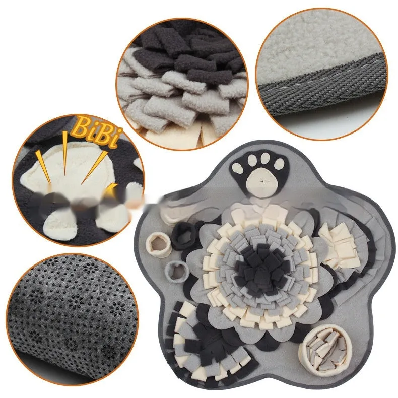 Flower Gray Series pet sniffing mat slow food toy in plush fabric with gray four-corner star design