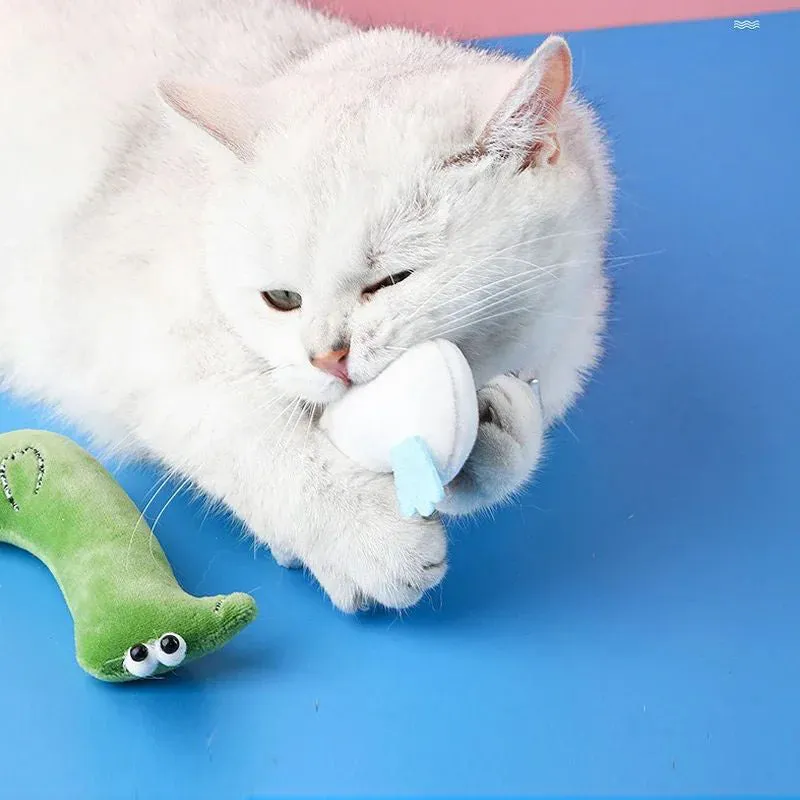 Catnip plush cat toy in Dinosaur colour with sound paper, soft plush, and PP cotton filling