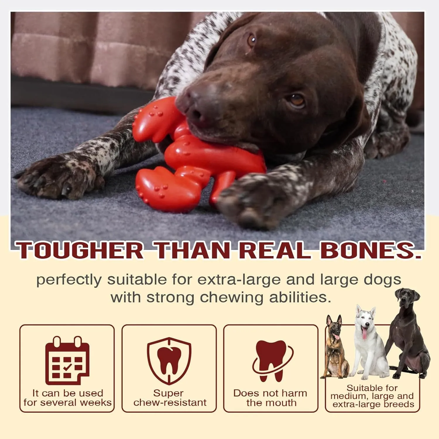 Red nylon dog chew toy for large dogs and aggressive chewers measuring 170mm