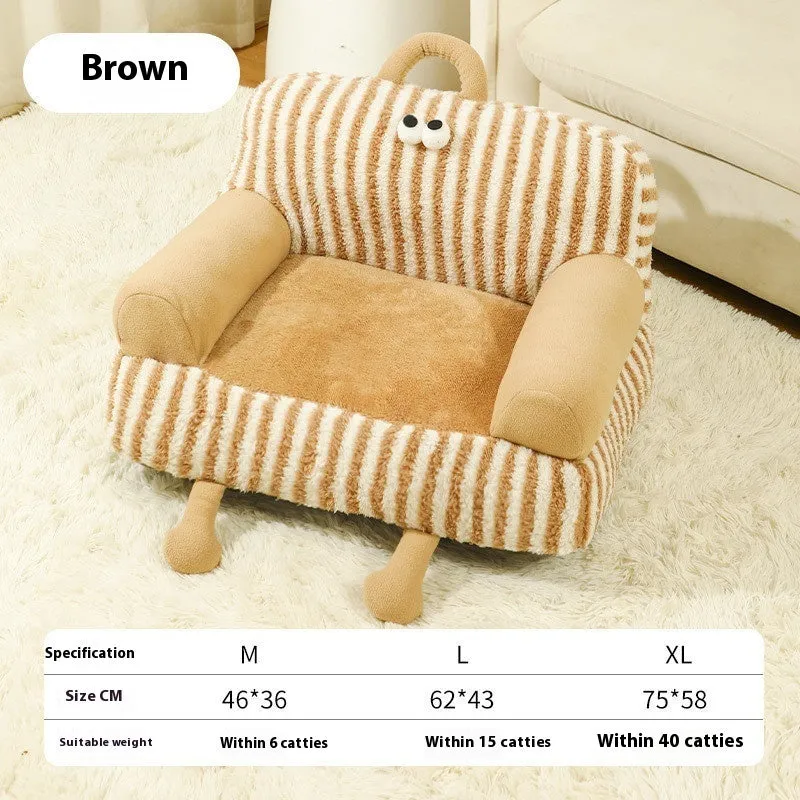 Four Seasons removable washable dog sofa bed in orange striped fabric, size option