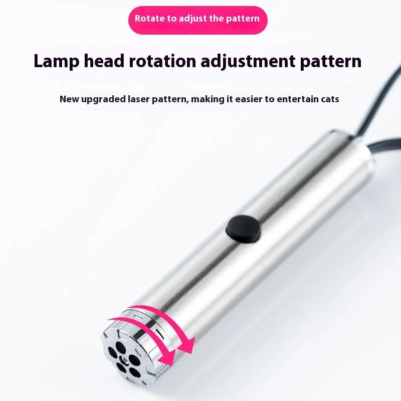 Silver stainless steel laser pen cat toy with four light spot patterns