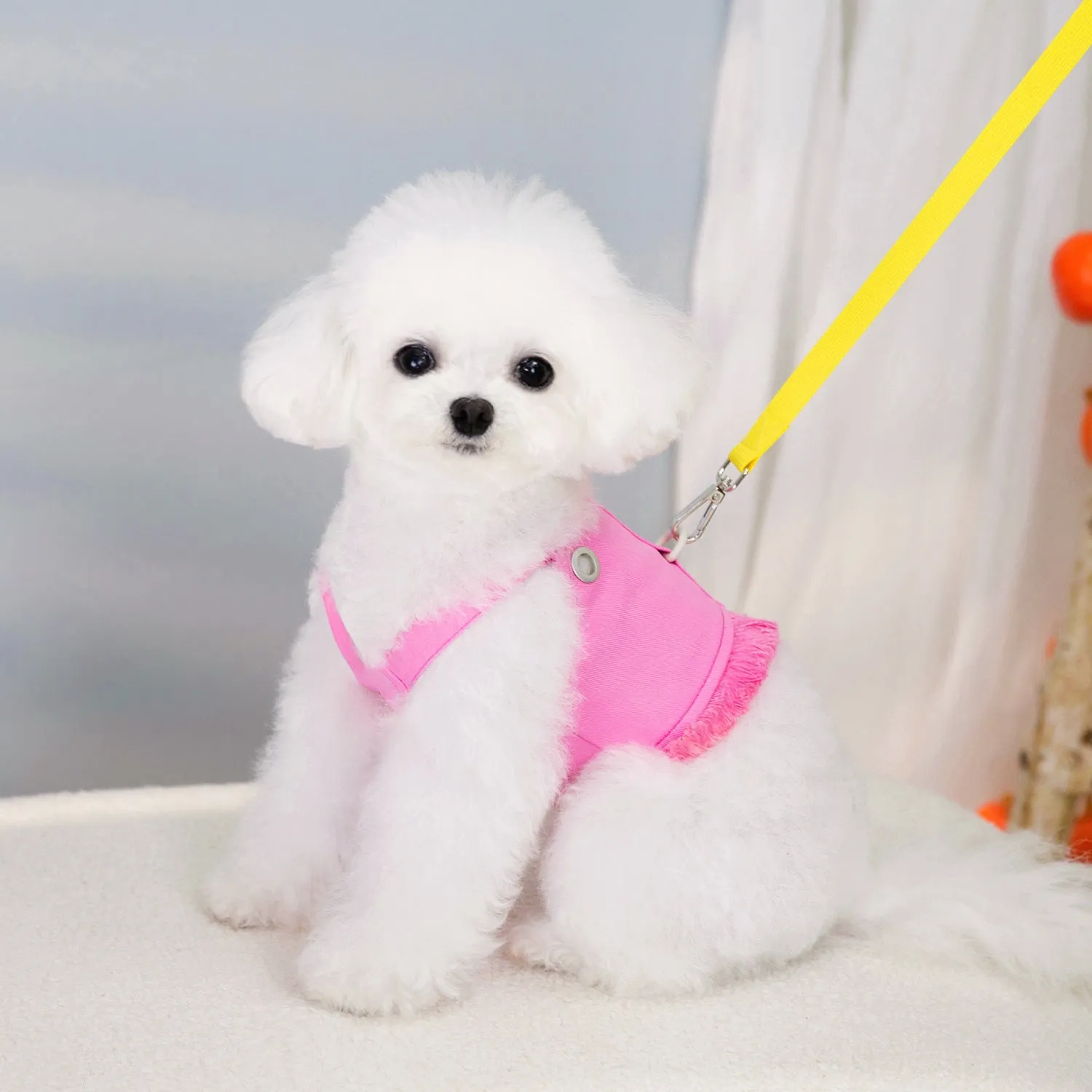 Cotton dog vest in Rose Red with traction chest back loop for leash attachment, size M