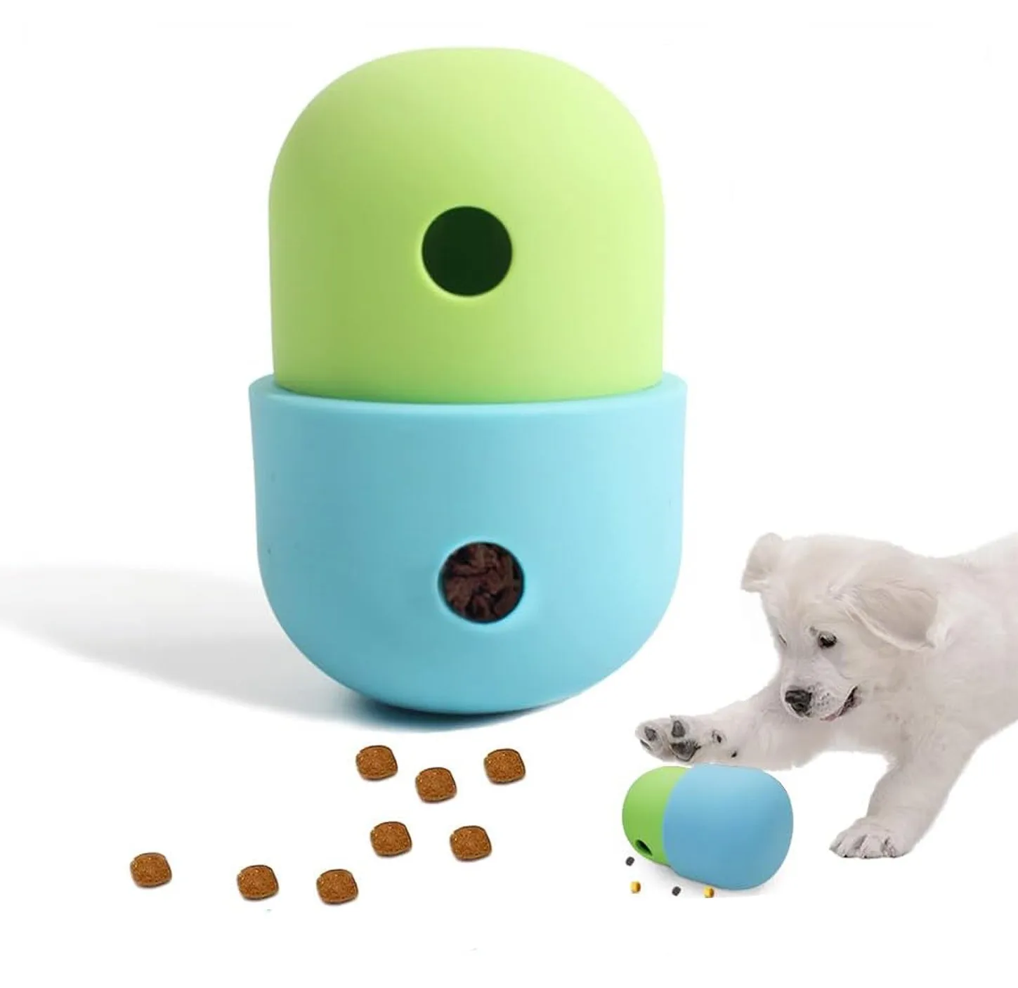 Food-grade silicone dog treat puzzle toy in two-tone colours for small and medium dogs
