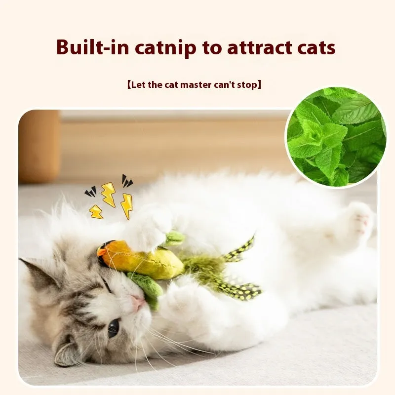 Electric sound simulation bird cat toy in green warbler colour with polyester fibre body