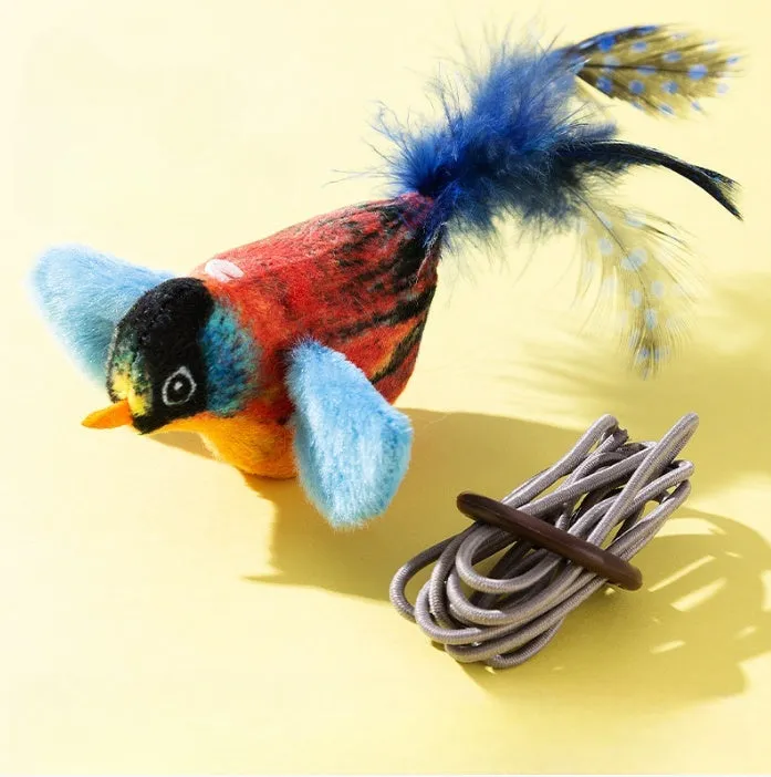 Electric sound simulation bird cat toy in green warbler colour with polyester fibre body