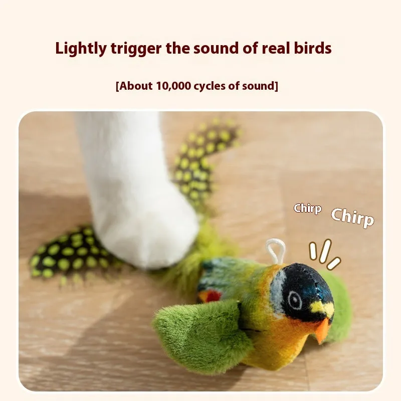 Electric sound simulation bird cat toy in green warbler colour with polyester fibre body