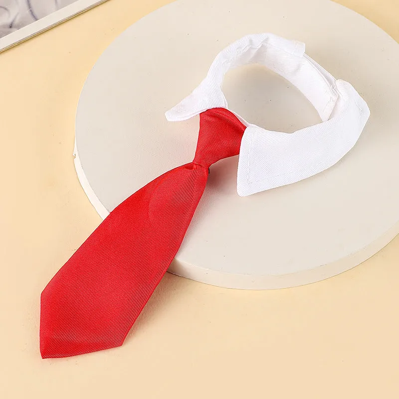 Christmas dog necktie with red plaid snowflake pattern on a small dog for festive wear