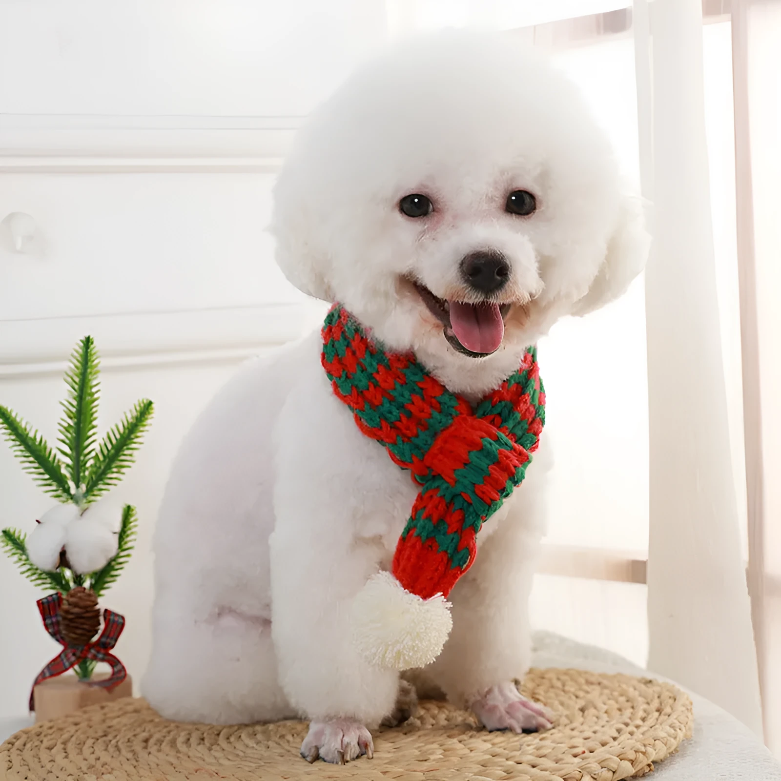 Polyester dog scarf in red for small to medium dogs, available in sizes S M L