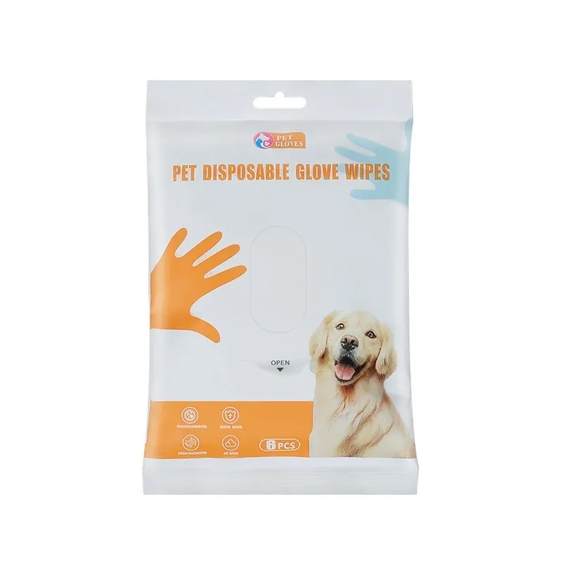Pack of six pet wipes gloves for dogs, non-woven fabric, pink UK bag, wash-free deodorising dry cleaning