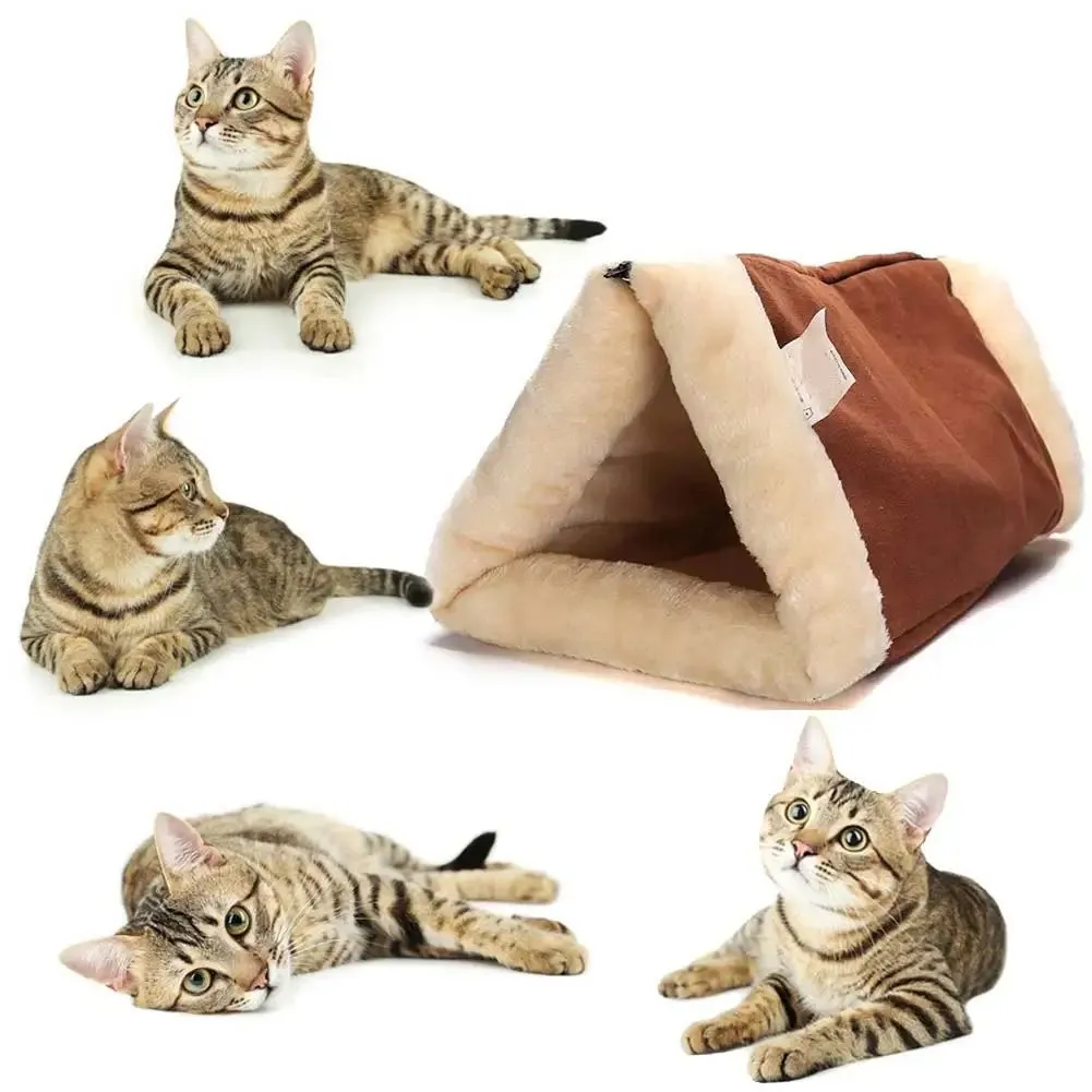Foldable brown fleece pet bed tunnel mat for cats and dogs with thermo-reflective lining