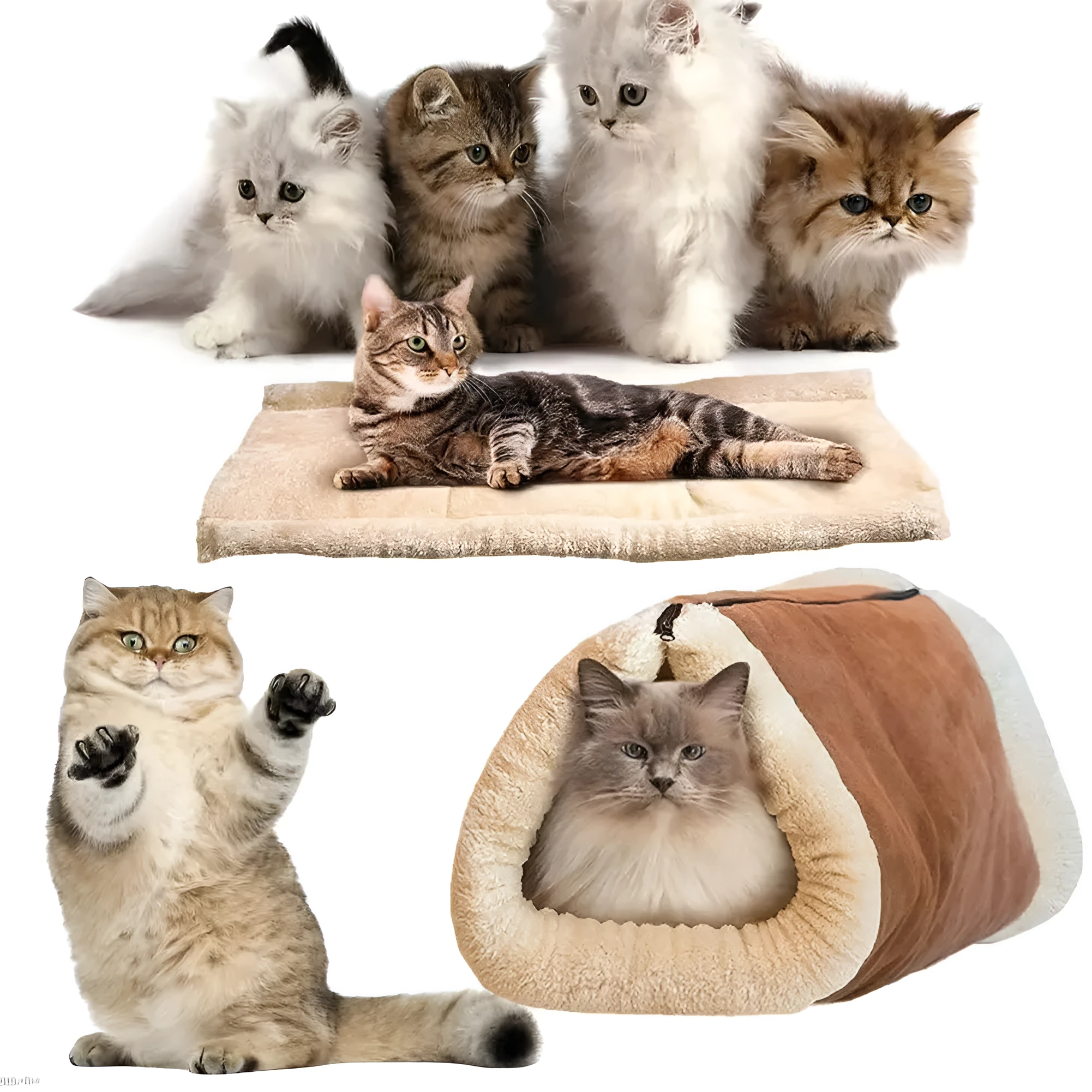 Foldable brown fleece pet bed tunnel mat for cats and dogs with thermo-reflective lining