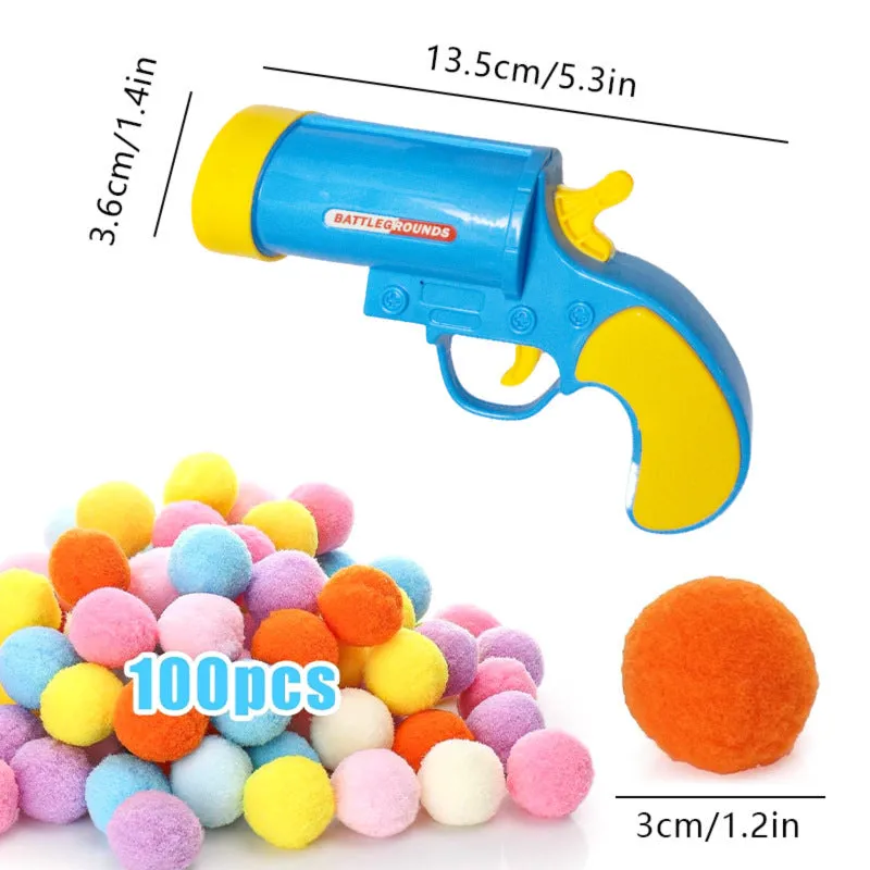 Cat toy pompons gun mute ball polyester interactive set with firing gun for indoor play