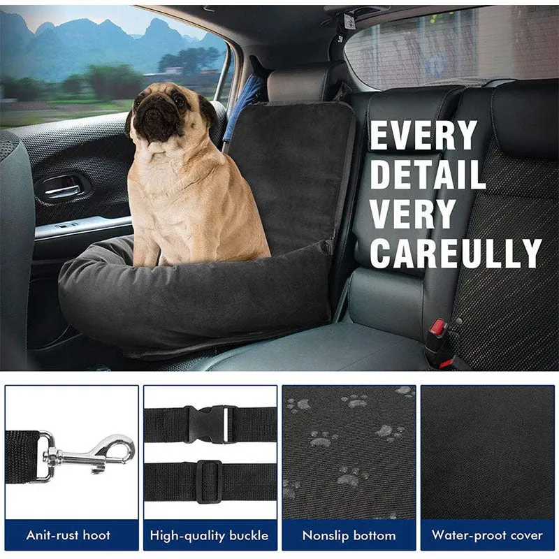 Black breathable pet car hanging bag with waterproof seat cushion, compressed size 44x58x6cm