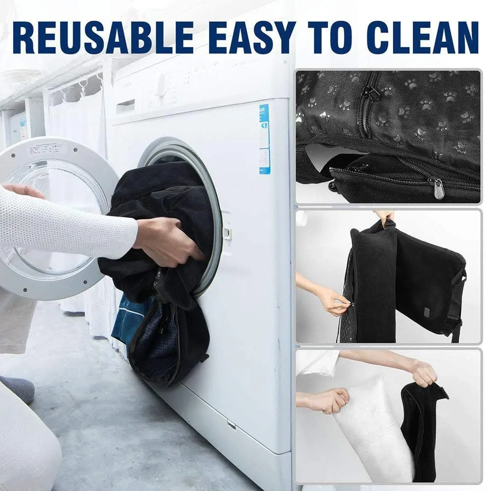 Black breathable pet car hanging bag with waterproof seat cushion, compressed size 44x58x6cm