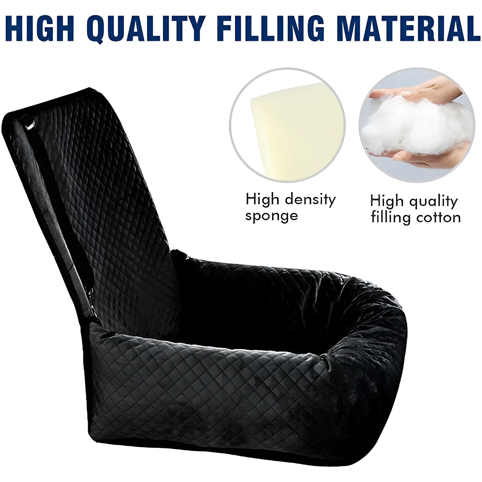 Black breathable pet car hanging bag with waterproof seat cushion, compressed size 44x58x6cm