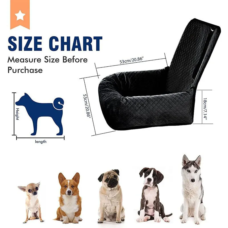 Black breathable pet car hanging bag with waterproof seat cushion, compressed size 44x58x6cm