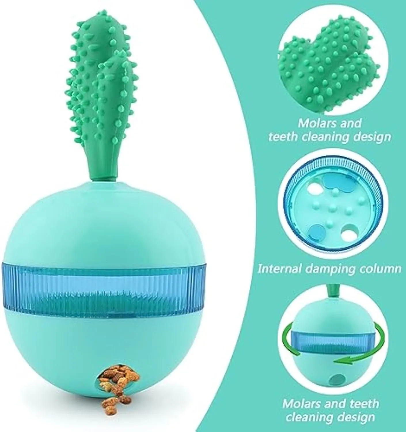 Blue and green durable rubber interactive dog treat dispenser puzzle ball for medium large dogs