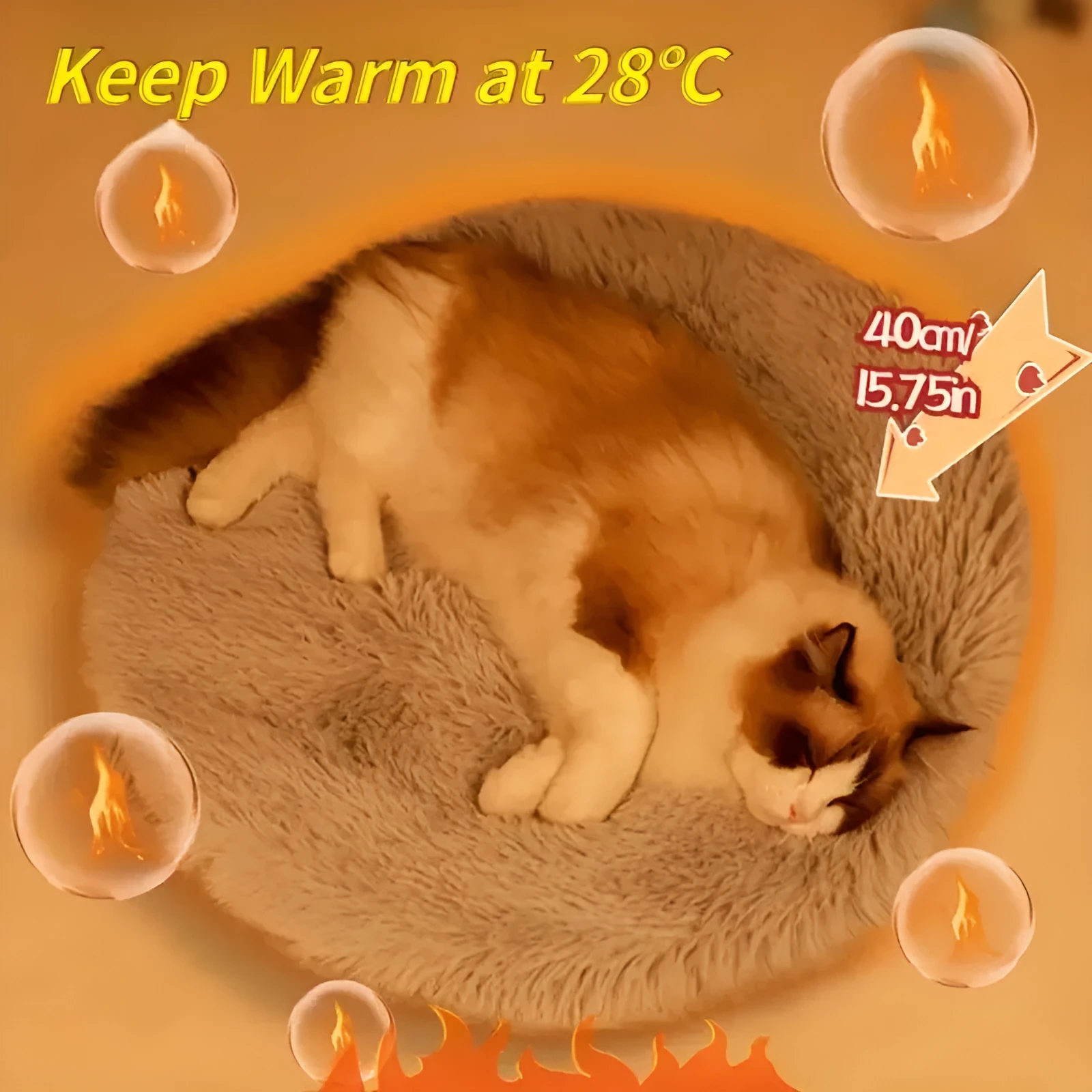 Cat smart electric blanket in 40cm diameter with three-speed constant temperature control, cloth surface, available in multiple colours