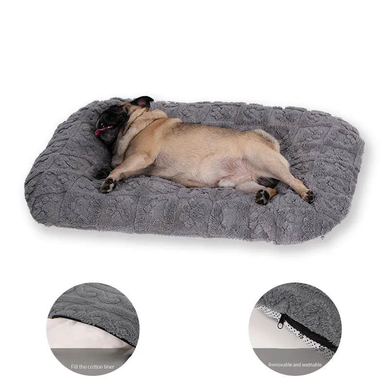 Flannel pet bed in gray colour, soft plush sofa style for dogs and cats