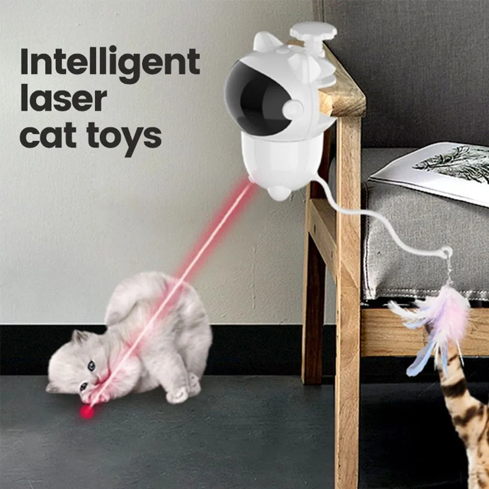 White ABS intelligent cat laser toy with automatic random moving red dot and strong screw mount