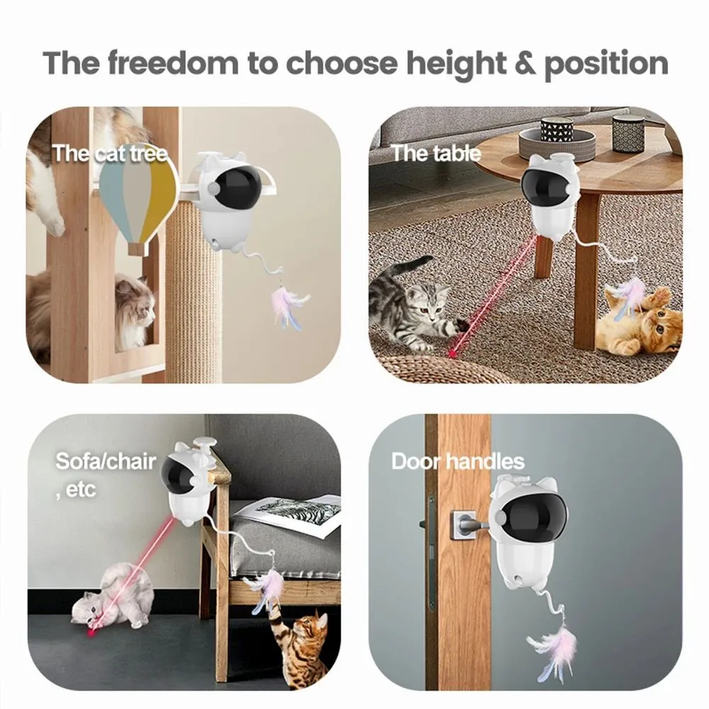 White ABS intelligent cat laser toy with automatic random moving red dot and strong screw mount