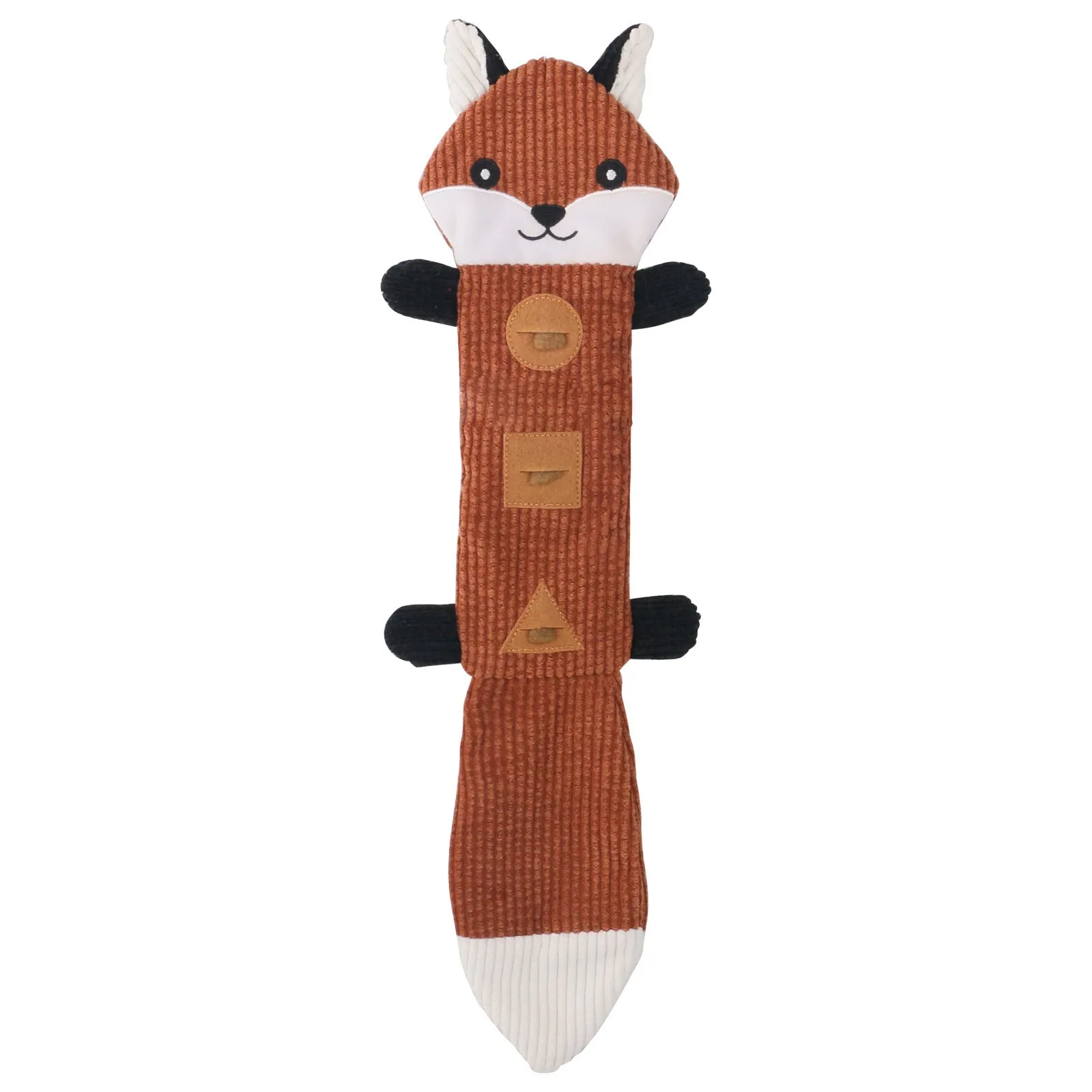 Plush animal-shaped dog toy, Fox design, 47cm long with squeaker and treat-dispensing pockets