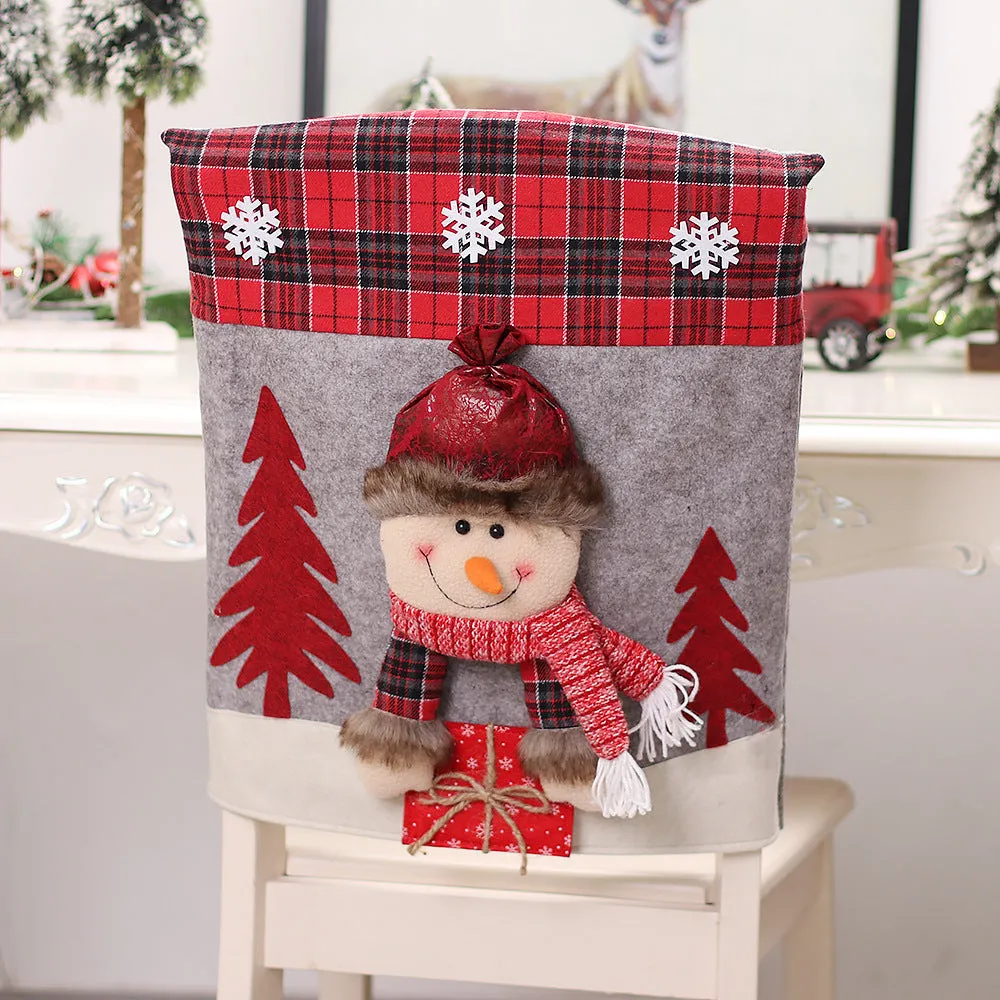 Three-dimensional cartoon chair cover featuring snowman design on cloth, home decor item