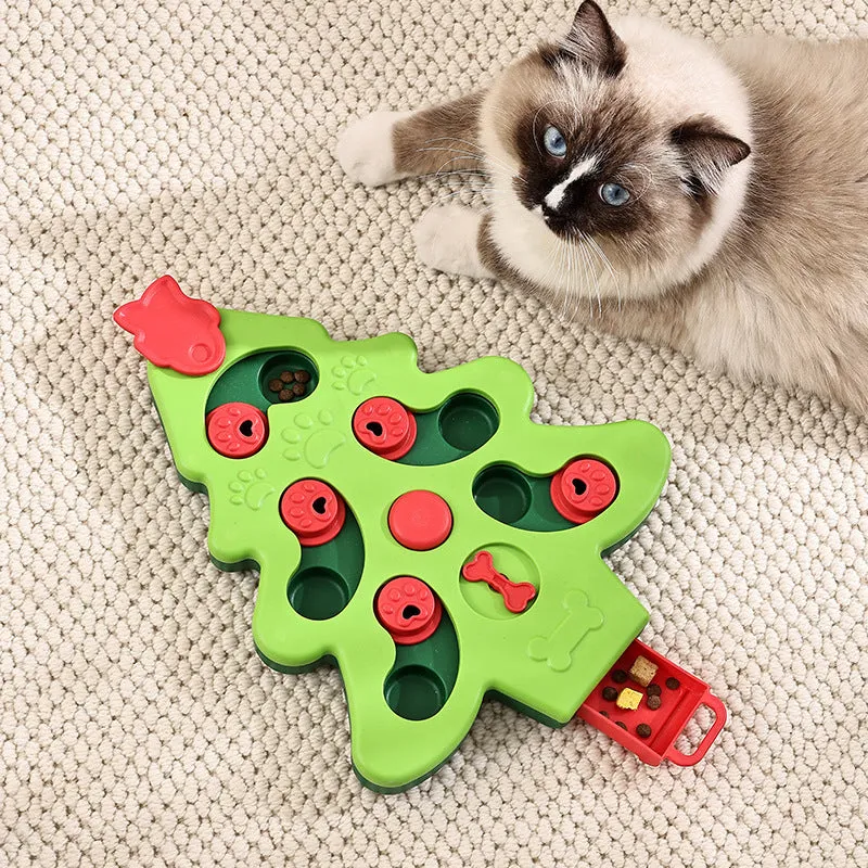 Interactive dog puzzle toy Christmas tree slow food bowl with non-slip rubber base, green colour