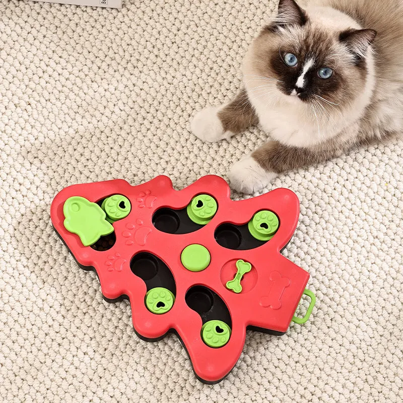 Interactive dog puzzle toy Christmas tree slow food bowl with non-slip rubber base, green colour