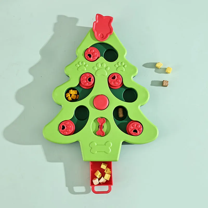 Interactive dog puzzle toy Christmas tree slow food bowl with non-slip rubber base, green colour