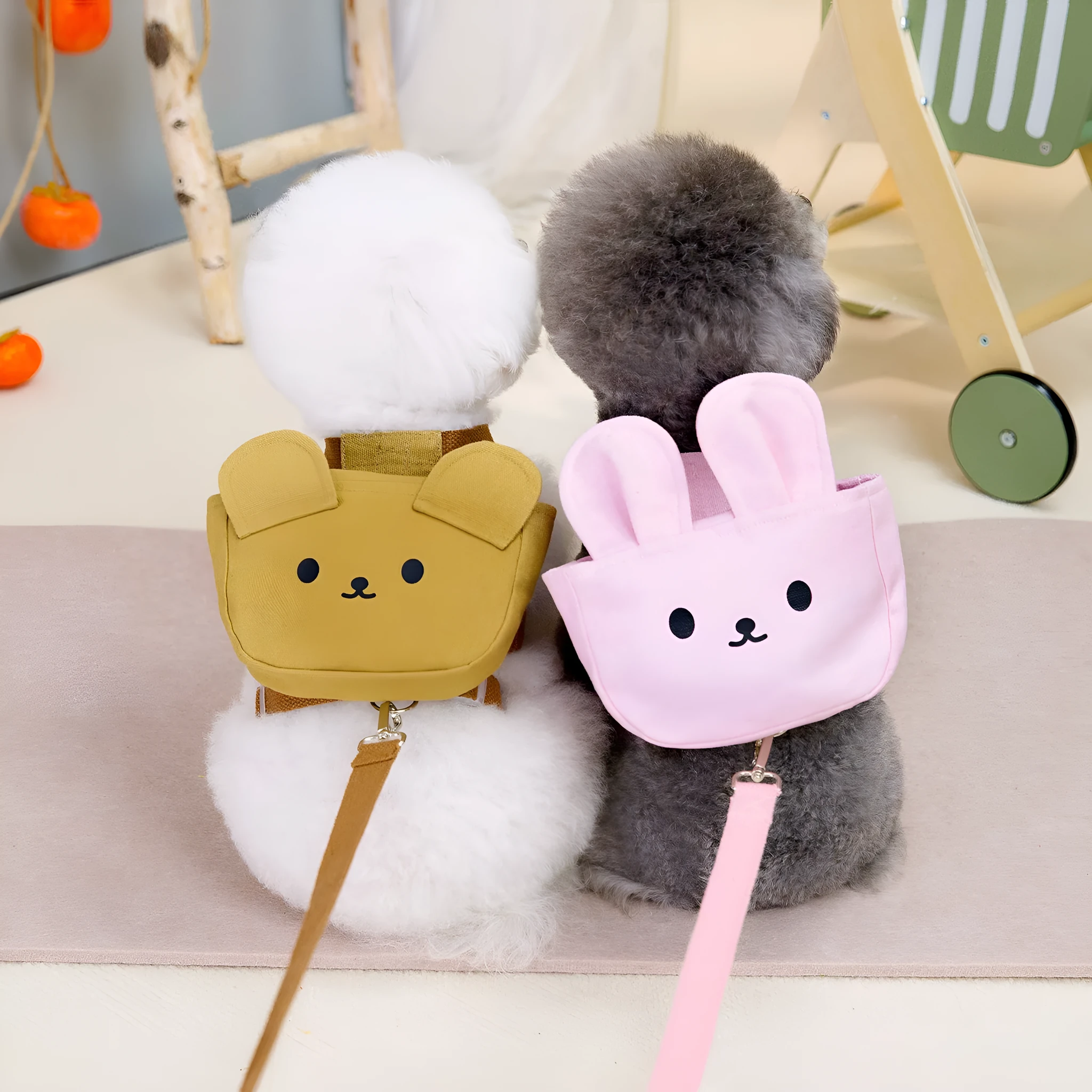 Canvas pet dog backpack in denim style, pink colour, for small and medium dogs