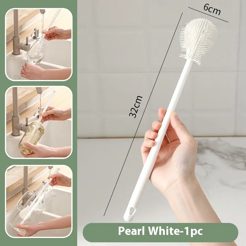 Long handle cup brush with plastic bristles, designed for cleaning cups and bottles