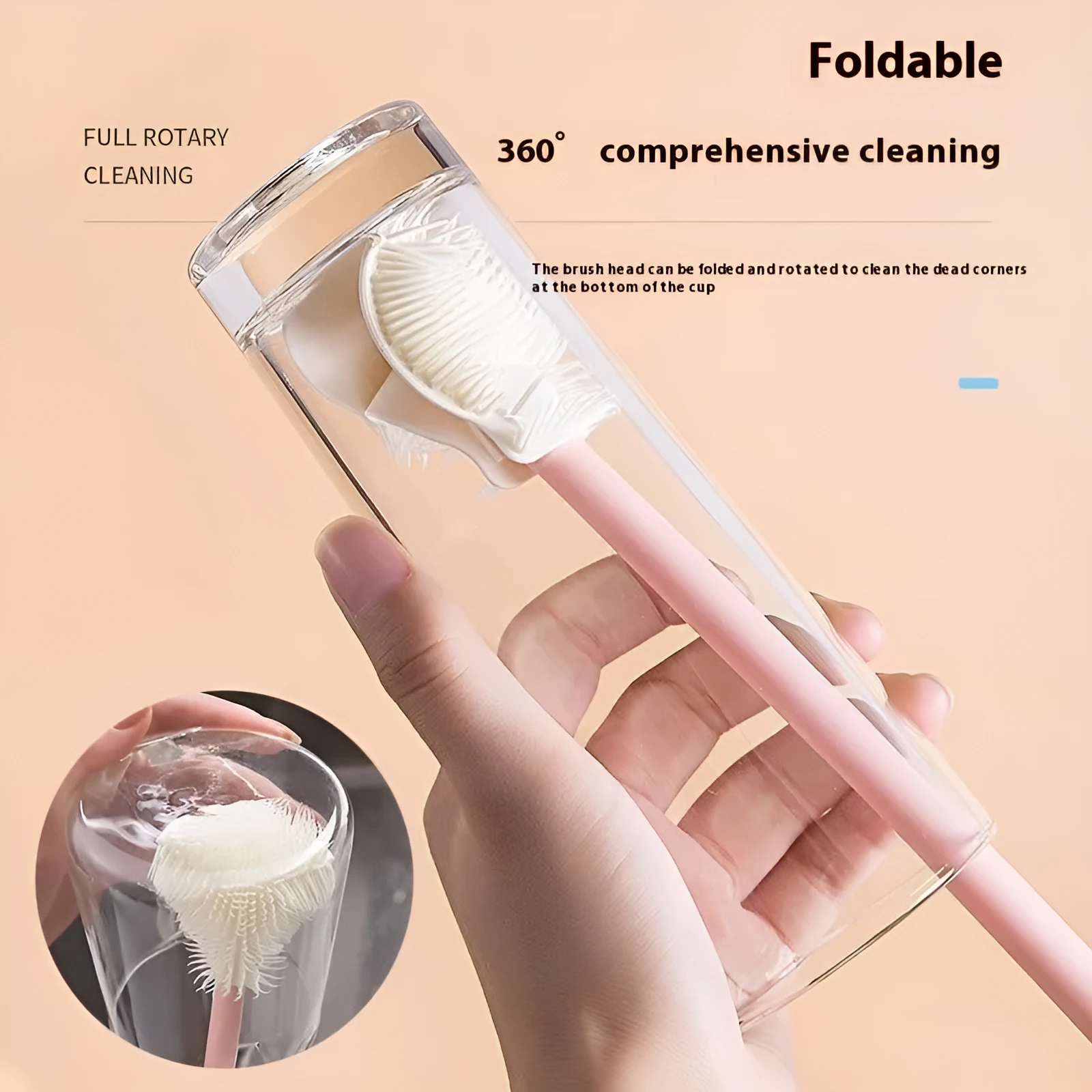 Long handle cup brush with plastic bristles, designed for cleaning cups and bottles