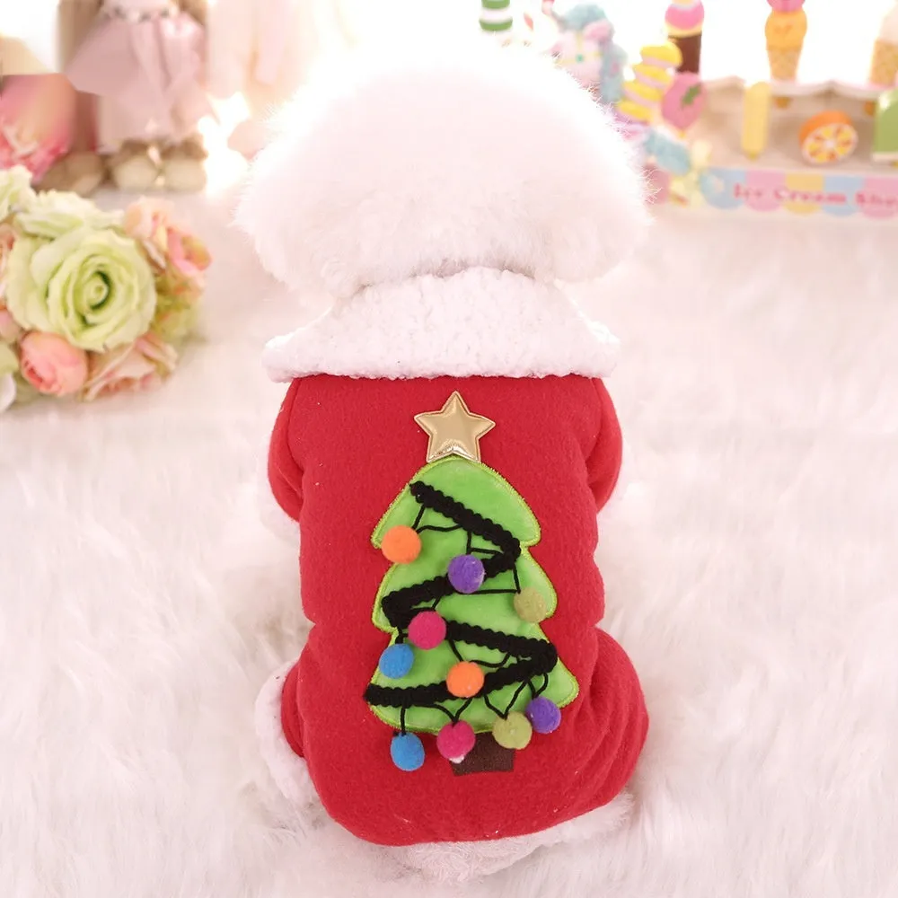 Fleece-lined thickened cotton-padded pet coat in Christmas Tree colour for cats and dogs, sizes XS to XL