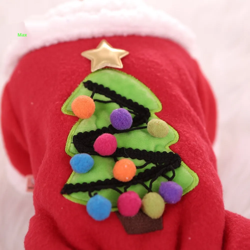 Fleece-lined thickened cotton-padded pet coat in Christmas Tree colour for cats and dogs, sizes XS to XL