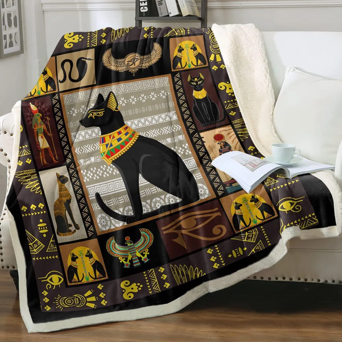 Cat sherpa blanket with animal pattern printing double layer children polyester fibre throw in multiple colours and sizes