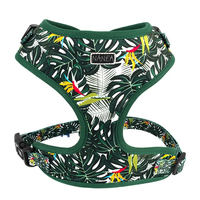 Adjustable cloth dog vest harness with haulage rope, collar, waste bag, bow tie, and scarf accessories