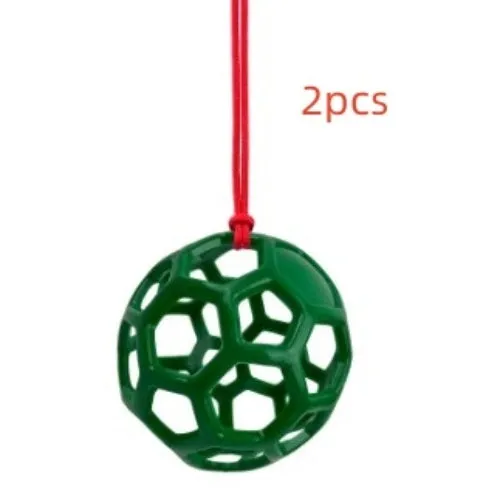Stable hanging hay feeder toy ball with rope for small animals in red blue and green colours