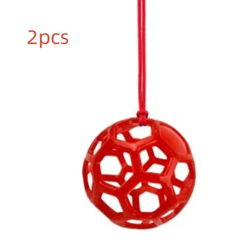 Stable hanging hay feeder toy ball with rope for small animals in red blue and green colours