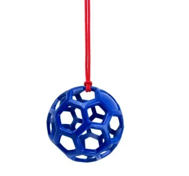 Stable hanging hay feeder toy ball with rope for small animals in red blue and green colours
