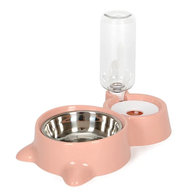 Blue automatic gravity pet food and water feeder bowl with stainless steel interior for cats and dogs